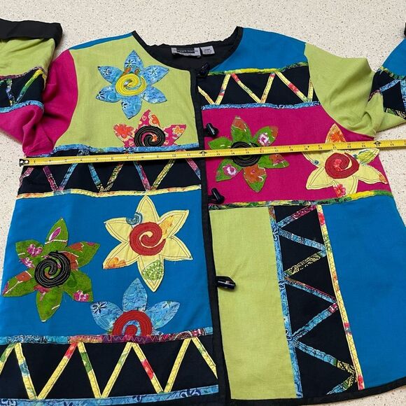 Maggie Barnes Patchwork Jacket Womens Size 1X Petite Colorful Art to Wear Artist - Picture 9 of 11